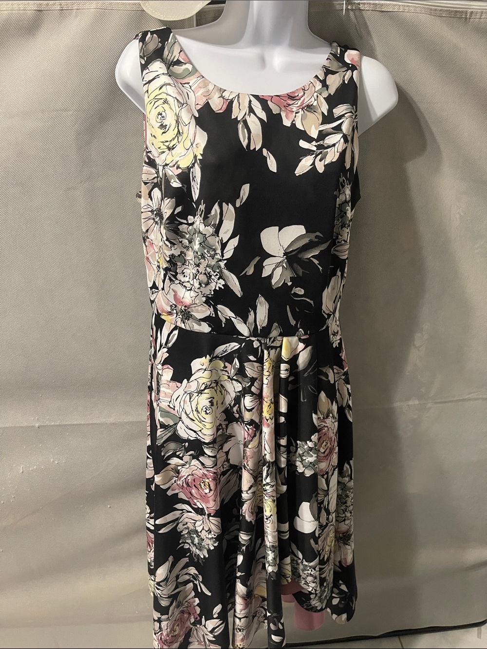 White House Black Market Black Floral Sleeveless Fit-and-Flare Dress NWT